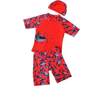 YAGATA Toddler Swimsuit Boy 2-Piece Dinosaur Bathing Suit with Rash Guard Cute Toddler Boy Swimsuit Dinosaur