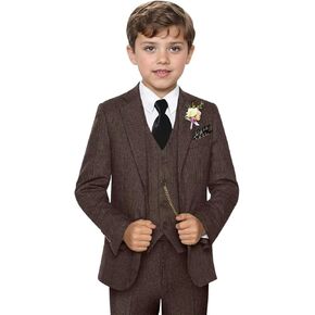 Retro 3 Piece Boys Suit Tweed Herringbone Boy Suits Slim Fit Dress Tuxedos Set Prom Teens Kids Jacket Blazer Vest Pants