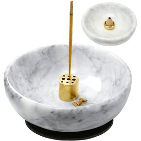 Natural Marble Incense Holder, Stick & Backflow - Handmade for Smudging & Decoration. Easily Grab All Incense Ash (Black)