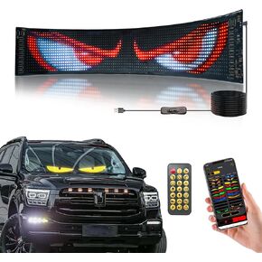 ضوء العيون الشيطان للسيارات ، 23.4 "x4.7" علامة LED Flex قابلة للبرمجة ، LED عيون للسيارة الزجاج الأمامي مع التحكم في التطبيق ووحدة التحكم عن بُعد
