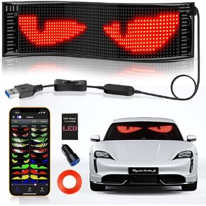 عيون الشيطان الضوء للسيارات ، 15''x4 '' مرنة التمرير عيون LED لنافذة السيارة ، التحكم في تطبيق Bluetooth علامة LED قابلة للبرمجة ، أضواء العين الديناميكية المخصصة لزجاج أمامي السيارة