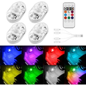Suncaraccl 4pcs مصابيح LED لاسلكية للسيارة مع 8 ألوان متغيرة RGB LED مصابيح LED داخلية ، سيارات قابلة للشحن قابلة للشفاء الإضاءة المحيطة ، ديكور الأحذية الداخلية.