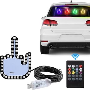 1797 Middle Finger Car Light with Remote Finger Flicker Hand Gesture Road Rage LED Sign Flip Off Finger Funny Gifts Cool Gadgets for Car Window USB 7-Color Adjust Brightness