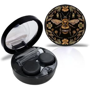 Cute Bee Contact Case Contact Box Travel Kit Portable Contact Contact With Mirror Tweezers Remover Tool Bottion ، Small ، Black