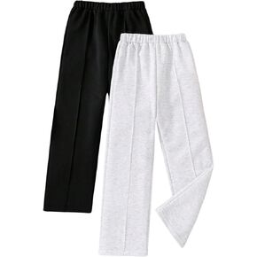 Girl's 2 Packs Straight Leg Sweatpants High Elastic Waist Baggy Pants Track Trousers Joggers