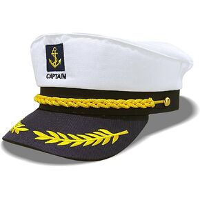 Captain hats,Yacht Sailors Hat, Boat Skipper hat Suitable for Adults and Kids Snapback adjustable Sea Cap Navy Marine costumes accessory (White)