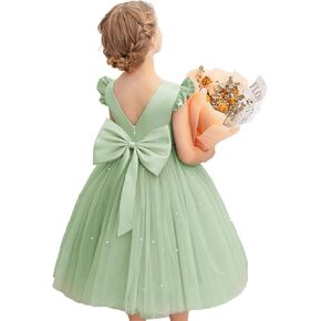 Flower Girl Dress Wedding Guest Ruffle Tulle Satin Party Birthday Princess Pageant Gown Kids Knee Length