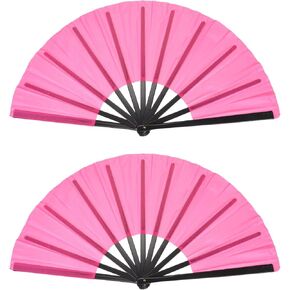 MECCANIXITY Folding Fan Vintage Handheld Fans Plastic Folding Hand Fan Craft Folding Fan for Halloween Party Wedding Dancing Decoration Gifts 64x33cm/25.2x13,Pack of 4 (Pink,Black)