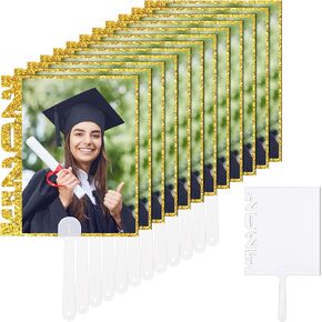 12 Pcs Sublimation Graduation Fans Blank 2025 DIY PET Plastic Blank Handheld Fan Photo Frame for Graduation Class School Sports Competitions Wedding Party Memorial