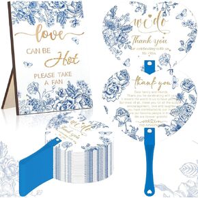 Roowest 101 Pcs Wedding Fans for Guests 100 Pcs Wedding Hand Plastic Fans and a Table Sign for Bridal Shower Party Favor Appreciation(Wood,Retro Lace)