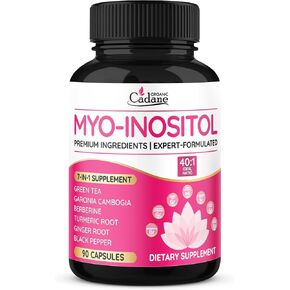 Organic Cadane Myo Inositol & Green Tea Capsules with Garcinia Cambogia, Berberine, Turmeric, Ginger, and Black Pepper | Supports Body Balance & Digestive | Vegan, Non-GMO - 90 Capsules