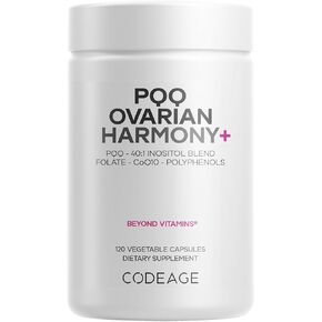 Codeage PQQ Ovarian Harmony+ Supplement - PQQ (Pyrroloquinoline Quinone), Myo-Inositol & D-Chiro-Inositol 40:1 Blend, Folate 5-MTHF, CoQ10, Wild Blueberry - Liposomal Delivery - Non-GMO - 120 Capsules