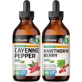 BIO KRAUTER Cayenne Tincture 4 Fl. Oz. & Hawthorn Berry Tincture 4 Fl. Oz.