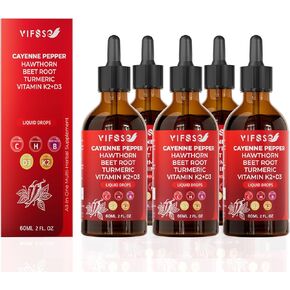 Cayenne Pepper Drops, Cayenne Pepper Extract, Liquid Drops with Hawthorn Support for Digestion Heath - 5 Bottles