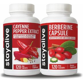 STAY ALIVE Cayenne and Berberine Bundle with Ceylon Cinnamon and Bitter Gourd Extract, 240 Vegan Pills, Non-GMO & Gluten Free Berberine Cayenne Pepper Supplement