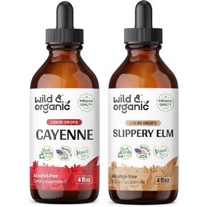 Wild & Organic Cayenne Pepper Tincture 4 fl oz & Slippery Elm Tincture 4 fl oz