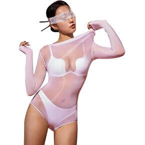 HTRUIYA Women's Oil Shiny Glossy Bodystocking Seamless Body Stockings Lingerie Thong Bodysuit