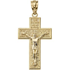 Religious Jewelry by FDJ Solid 14k Yellow Gold Catholic Cross Crucifix with Lord's Prayer Pendant