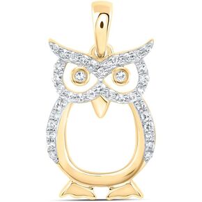 Jewels By Lux 10kt Yellow Gold 1/6 Cttw Natural Diamond Owl Pendant