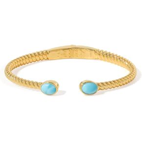 YoTreasure Larimar Twisted Temptation Cuff Bangle 14K Gold Plated Over 925 Silver Jewelry