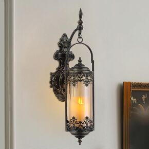 Rustic Candle Sconce with Glass Vintage Antique Gothic Hanging Lantern Candle Holder Retro Indoor Outdoor Mid Centry Wall Décor Sconce for Fireplace, Hallway, Living Room, Porch, Patio