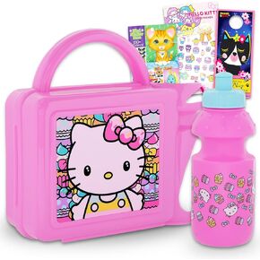 Hello Kitty Lunch Box Set - Bundle with Bento Style Lunch Box, Water Bottle, Stickers, Tattoos, More | Hello Kitty School Supplies Containers for Kids
