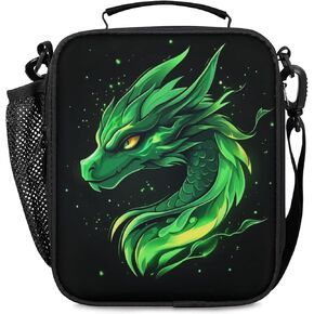 Lunch Box for Boys Girls - Reusable Insulated Lunch Bags for Kids - Green Fire Dragon Large Capacity Cooler Back to School Lunch Thermal Meal Tote Kit