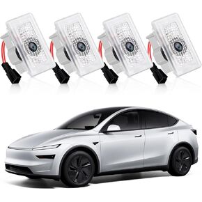 4PCS Puddle Lights for Tesla Model 3/Y 2025 2024-2016, T-Logo with Letters Door Lights Logo Projector, Never Fade LED Projection Ghost Light Tesla Model 3/Y Accessories 2025