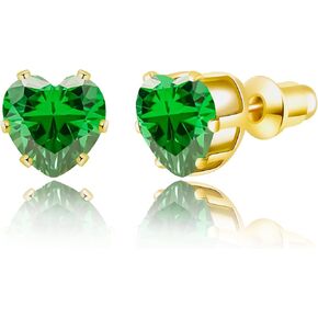 8mm Bigger Size 18K Gold Plated Heart Cubic Zirconia Studs Birthstone Stud Earrings for Women for 12 Months Hypoallergenic Nickel Free Earrings Christmas/Birthday Gift for Women for Everyday Wear