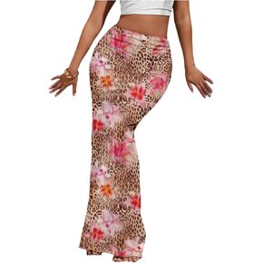 Milumia Women's Floral Leopard Ruched Maxi Skirt Bodycon Fishtail Long Skirts