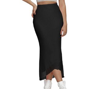 Women's Sheer Mesh Midi Skirt High Waisted Wrap Layered Bodycon Tiered Maxi Long Pencil Skirts with Slit