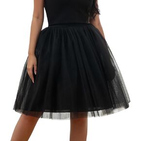 Women's Tutu Skirts Bridesmaid Petticoat A Line Tulle Dress for Women Length 5 Layered Puffy Skirt Elastic Waist Skirt Black