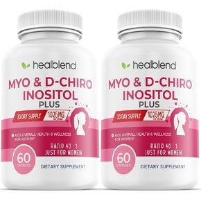 Myo & D-Chiro inositol Plus Blend ، توازن هرموني ، الإباضة الصحي ودعم العافية الشامل للنساء ، والخصوبة وصحة الحمل ، 60 كبسولة
