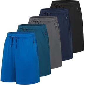 Cimic 5 Pack Mens Athletic Shorts Quick Dry Gym Running Workout Basketball Shorts for Men with Zippered Pockets