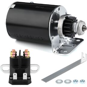 2 Pcs Starter Motor and Solenoid Relay Compatible with John Deere LA175 L120 L118 Briggs and Stratton Lawn Mower 390838 393499 497594 725-04439 MTD Cub Cadet AM138068 AM106883