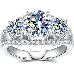Moissanite Rings for Women Round Cut D Color VVS1 Lab Created Diamond Promise Ring S925 Sterling Silver with 18K White Gold Plated Women's Engagement Rings
