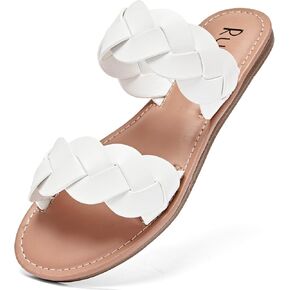 Women's Flat Slides Sandals, Summer Slippers Comfortable Braided Strap Round Open Toe Casual Beach Shoes for Women.