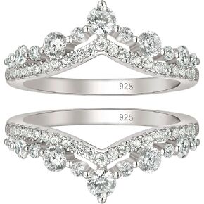 Wuziwen Vintage Crown Wedding Bands for Women Double Ring Enhancers For Engagement Rings 925 Sterling Silver Cubic Zirconia