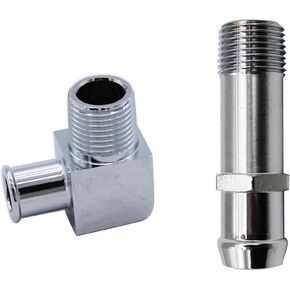 2 Pcs Chrome Heater Hose Fitting 3/4" Water Pump 5/8" 90 Deg. Intake Compatible for Chevrolet 4530/9514X