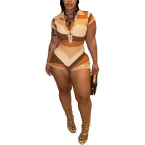 VOIKERDR Summer Jumpsuits for Women Knit Short Sleeve One Piece Short Rompers Sexy Crochet Outfits