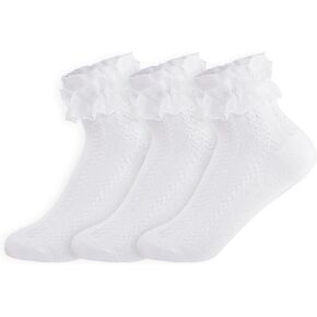 3 Pack Toddler Ruffle Socks White Little Girl Ruffle Socks Cute Girls Fancy Lace Socks Girls Frilly Dress Socks