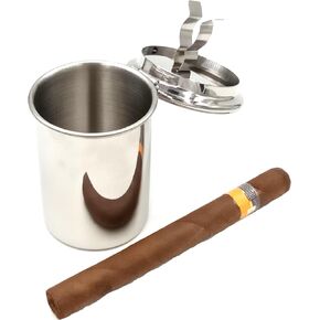 F.e.s.s™ 4"" x 3"" Solid Stainless Steel Car Ashtray Can Portable Cigar Cigarette Travel Ashtray Fits in Cup Holder, Silver, FESSSSA1