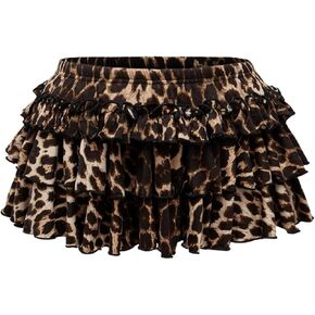 Women's Leopard Print Ruffle Mini Skirt Tiered Layered A Line Y2K Short Cake Skirts