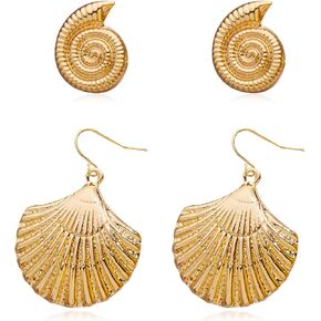 Gold Sliver Statement Earrings for Women - Spiral Swirl Chunky Vintage Stud Earrings, Trendy Jewelry | Summer Beach Jewelry