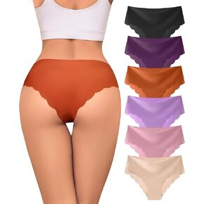Sexy Seamless Underwear Wave Edge No Show Bikini Panties Ice Silk Low Rise Hipster Ladies Invisibles Briefs 6 Pack S-XL