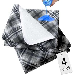 SPRINGSPIRIT Washable Underpads 4 Pack 34" x 36" Heavy Absorbency Reusable Incontinence Bed Wetting Pads, Waterproof Chucks Pads for Kids, Adults, Elderly, and Pets, Washable Pee Pads for Dogs, Plaid