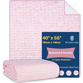 Incontinence Bed Pads Reusable, 40"x 55" Large Reusable Waterproof Soft Pee Pads for Urine Adults, Elderly, Seniors, Women, Kids & Pets, Highly Absorben Protective Pad for Bed, Couch, Sofa-Pink