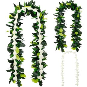 JMUQ 2 Pack Hawaiian Maile and White Tuberose Graduation Lei – 6.56ft Artificial Leaf Flower Necklaces for Wedding, Luau, Aloha Summer Party, School Ceremony, 2025 Graduation Gift