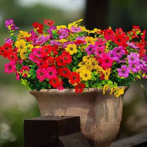 Plastic Flowers for Outdoors, 8 Bundles Fake Outdoor Artificial Flowers for Outdoors UV Resistant, Fake Plants Artificial Plants Outdoor Plastic Plants, Silk Faux Spring Flowers for Outside