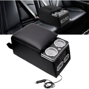 Universal Truck Seat/Bench Organizer with LED Light, USB Port, Cup Holders, Armrest, and Padded Top Lid - Ideal for Business Storage 124810 Contractor Console luxurious
